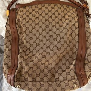 Gucci Beige and Brown GG Canvas Shoulder Hobo
